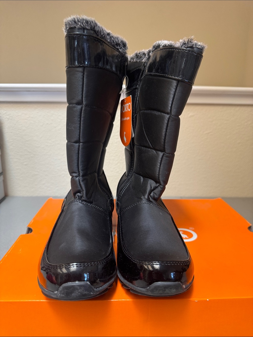Sporto Agatha Black Mid-Calf Faux-Fur Trim Winter Boots - Picture 4 of 12
